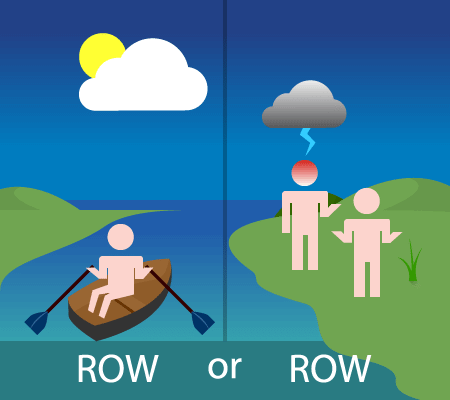 Row as a homonym (in-context meaning)