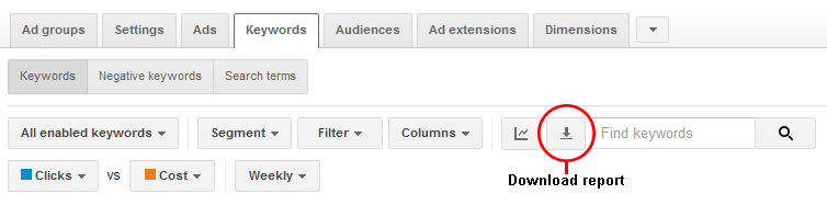 AdWords Download report button