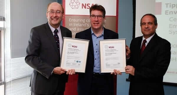 Paul Quigley receiving NSAI certifications for quality standards