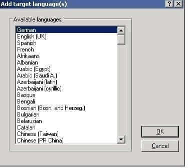 Add target language(s) window