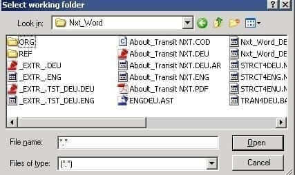 Select working folder window